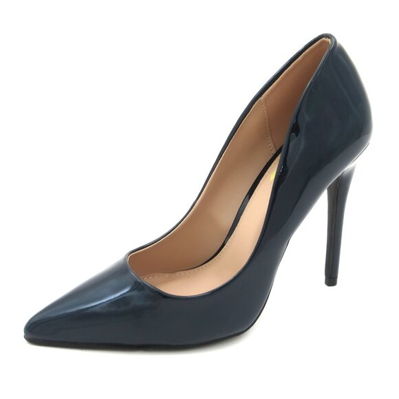 LURNYET NAVY PATENT Women Pointed-Toe Pumps with Stiletto 4 inch Heels - Picture 2 of 5